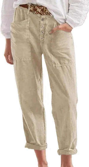 Trendy Button-Fly Straight Leg Pants for Women 2024 Spring Cotton Linen High Waist Lounge Slacks Plus Size Solid Casual Pants