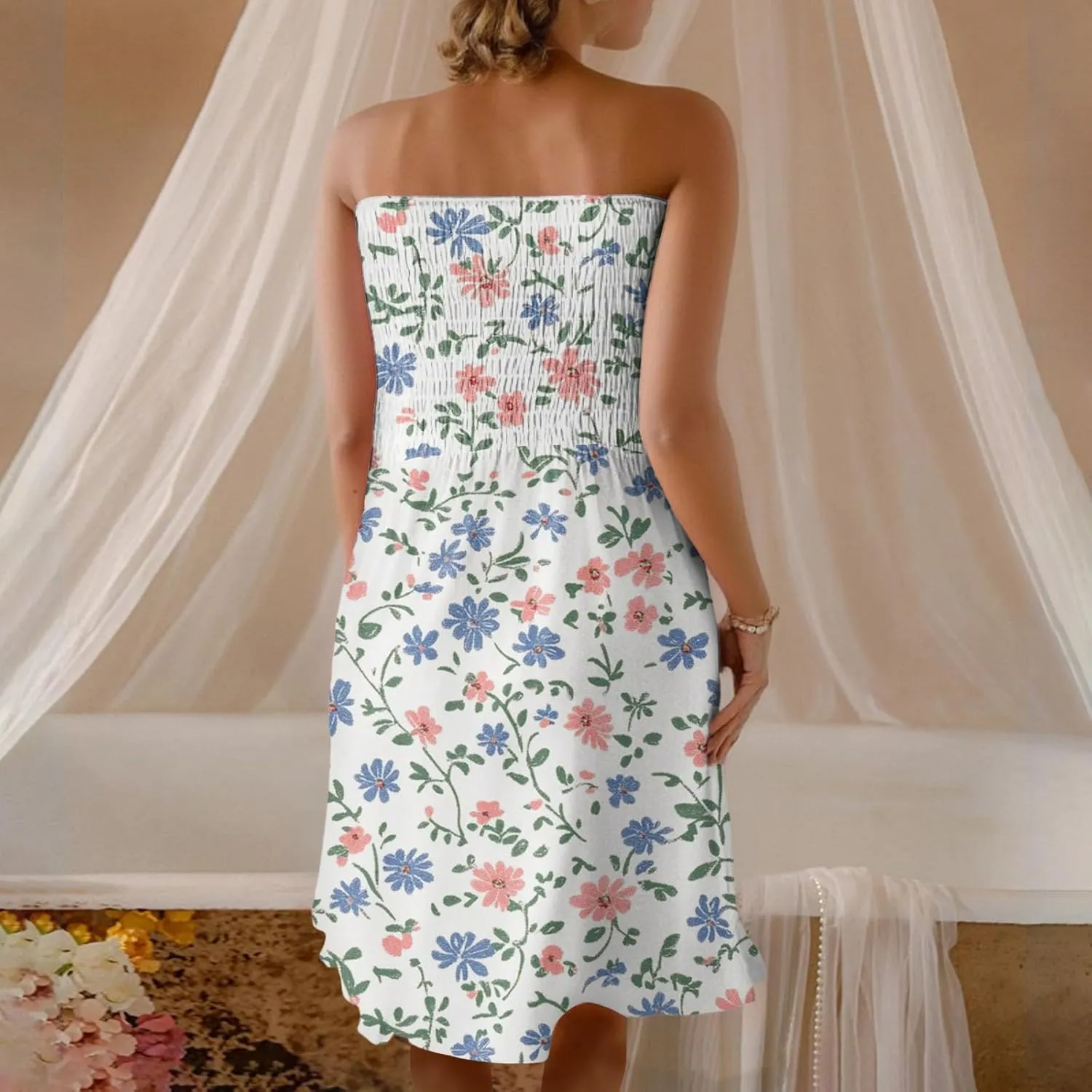 Tube Top Dress-Summer Strapless Dress Beach Vacation Floral Sundresses