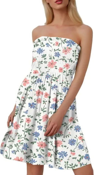 Tube Top Dress-Summer Strapless Dress Beach Vacation Floral Sundresses