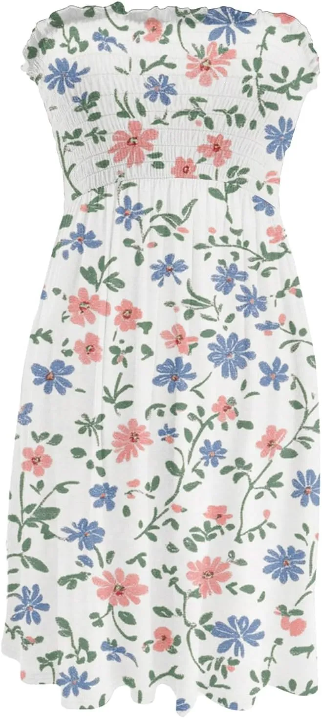 Tube Top Dress-Summer Strapless Dress Beach Vacation Floral Sundresses