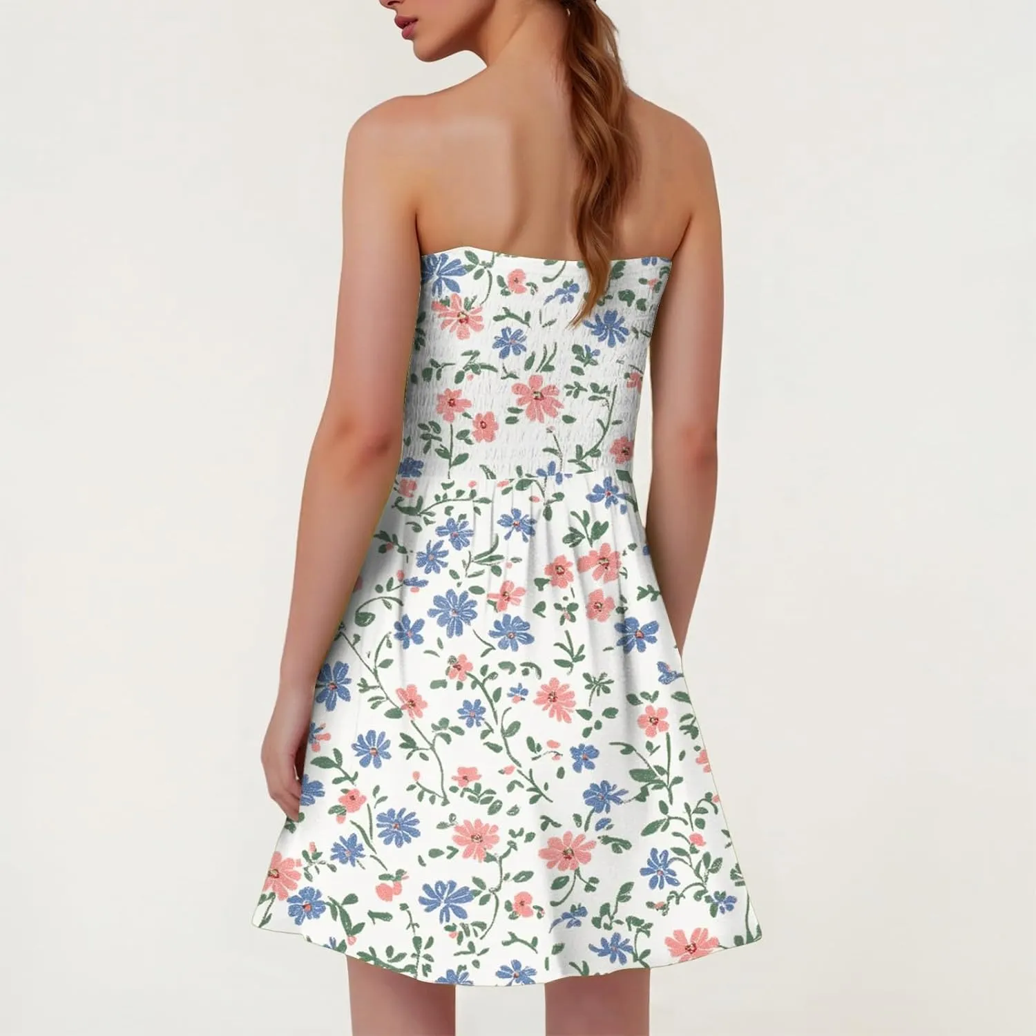 Tube Top Dress-Summer Strapless Dress Beach Vacation Floral Sundresses