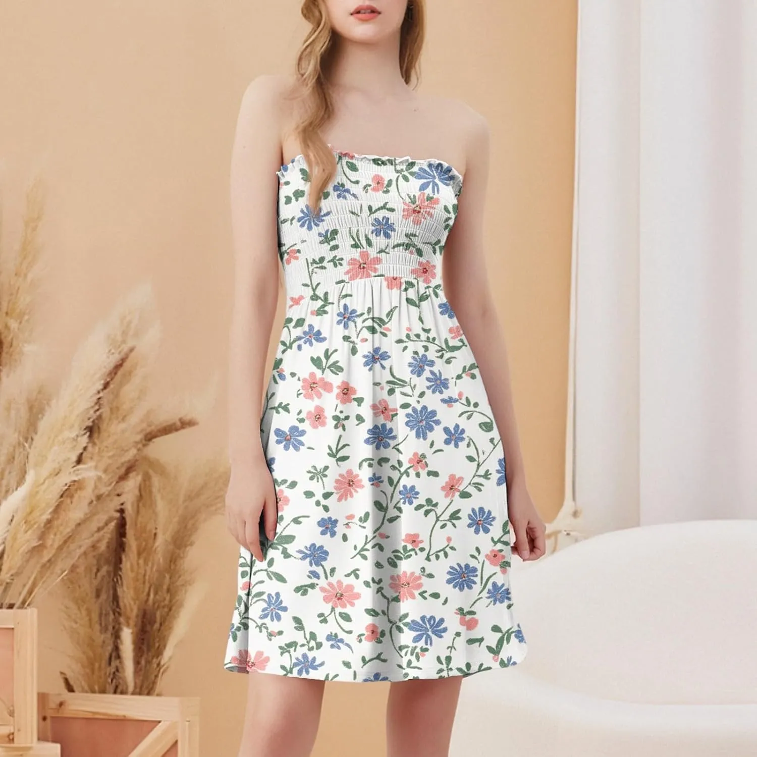 Tube Top Dress-Summer Strapless Dress Beach Vacation Floral Sundresses