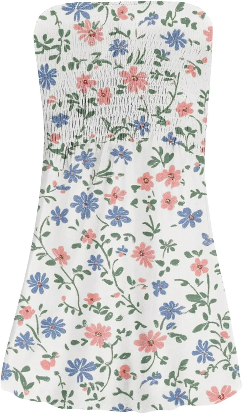Tube Top Dress-Summer Strapless Dress Beach Vacation Floral Sundresses