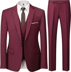 UNINUKOO Men Suits Slim Fit 3 Piece 1 Button Wedding Formal Business Tuxedo Suit Jacket Pants Vest Set