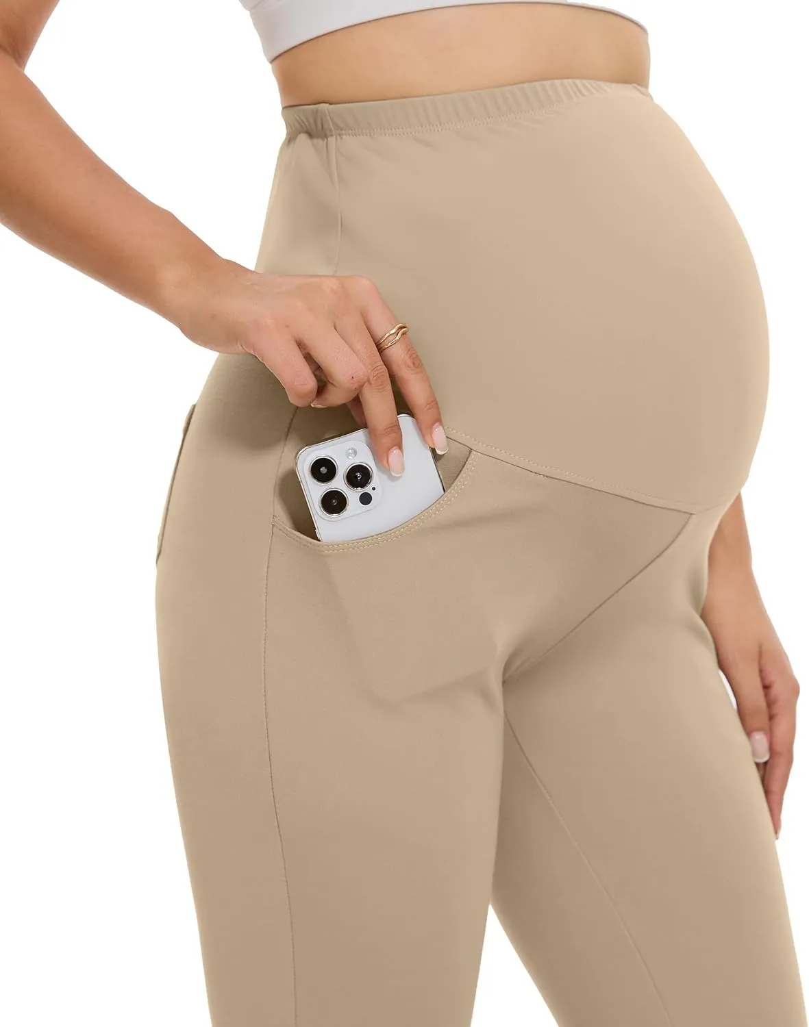 VIMPEP Womens Boot Cut Leg Maternity Yoga Pants High Waist Over The Belly Pregnancy Dress Pants Petite/Regular Pockets 3102