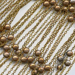 Vintage 16 inch length of 1mm fine cable chain with copper beads spring clasp, Korea. b12-chn558