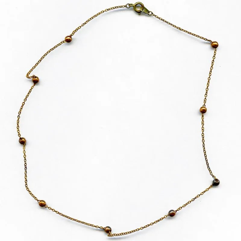 Vintage 16 inch length of 1mm fine cable chain with copper beads spring clasp, Korea. b12-chn558