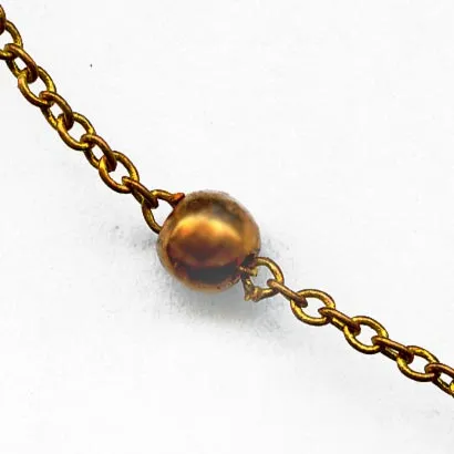 Vintage 16 inch length of 1mm fine cable chain with copper beads spring clasp, Korea. b12-chn558