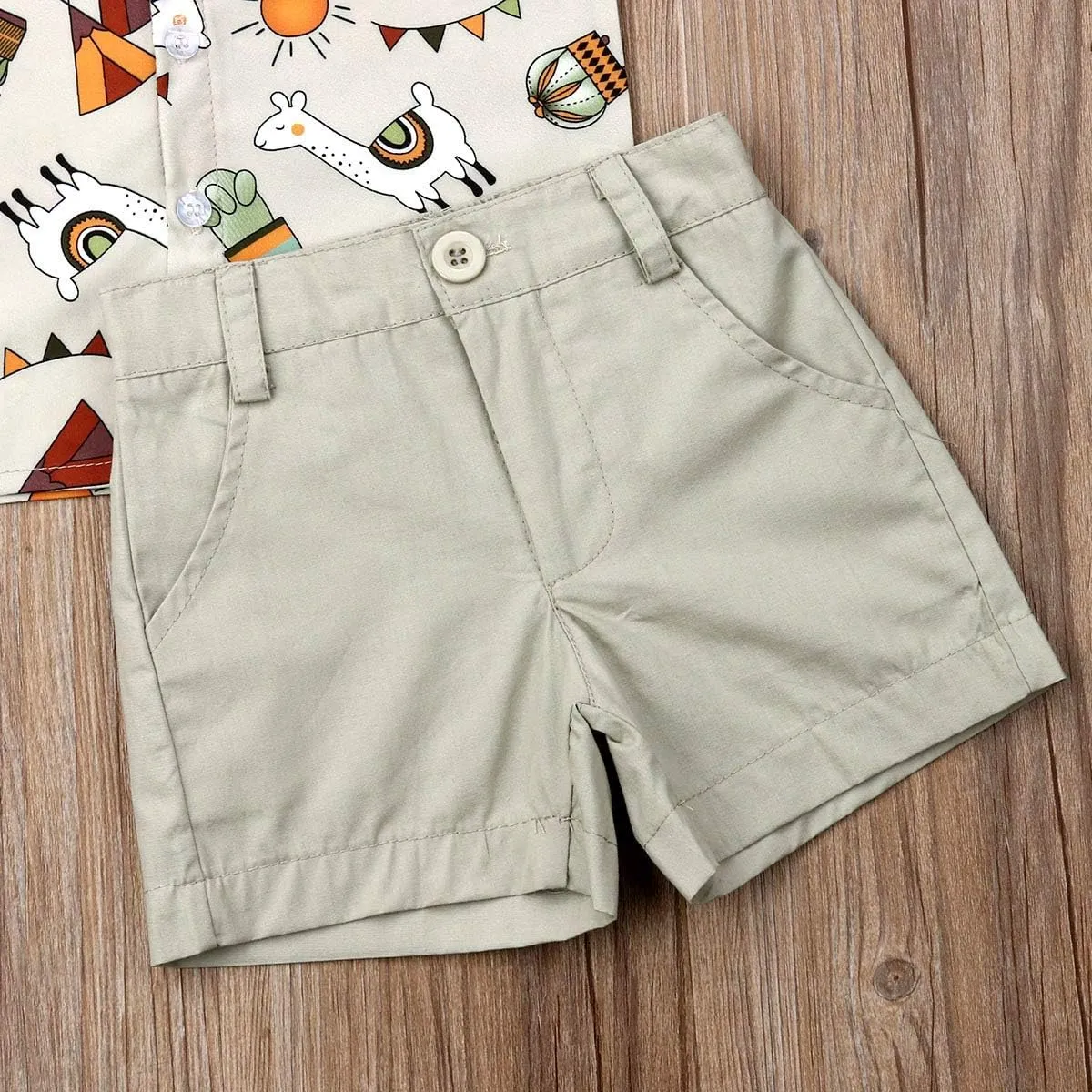 VISGOGO Toddler Baby Boy Flamingo Short Sleeve Button Down Shirt & Casual Shorts Set Summer Outfits 1-6 Years Clothes