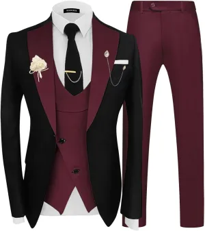 Wangyue 3 Piece Mens Tuxedo Suit Slim Fit Suits for Men Double Breasted Wedding Prom Tuxedos Blazer Vest Pants Sets 2025
