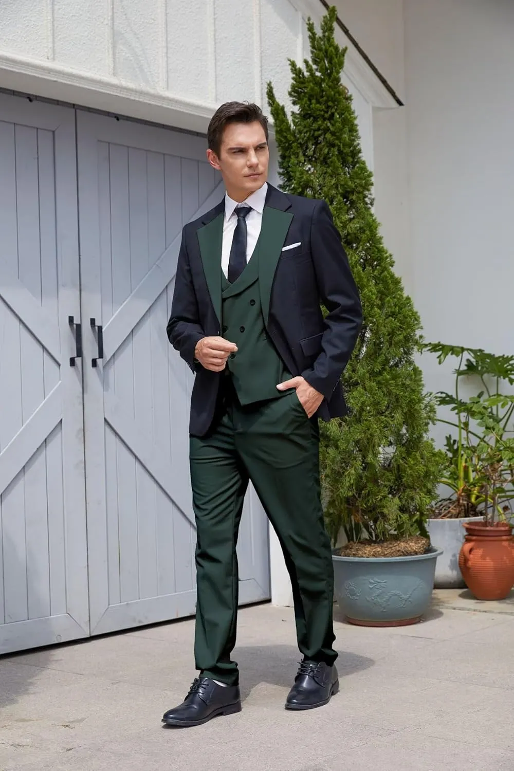 Wangyue 3 Piece Mens Tuxedo Suit Slim Fit Suits for Men Double Breasted Wedding Prom Tuxedos Blazer Vest Pants Sets 2025