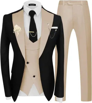 Wangyue 3 Piece Mens Tuxedo Suit Slim Fit Tuxedo for Men Double Breasted Wedding Prom Suits Blazer Vest Pants Sets 2025