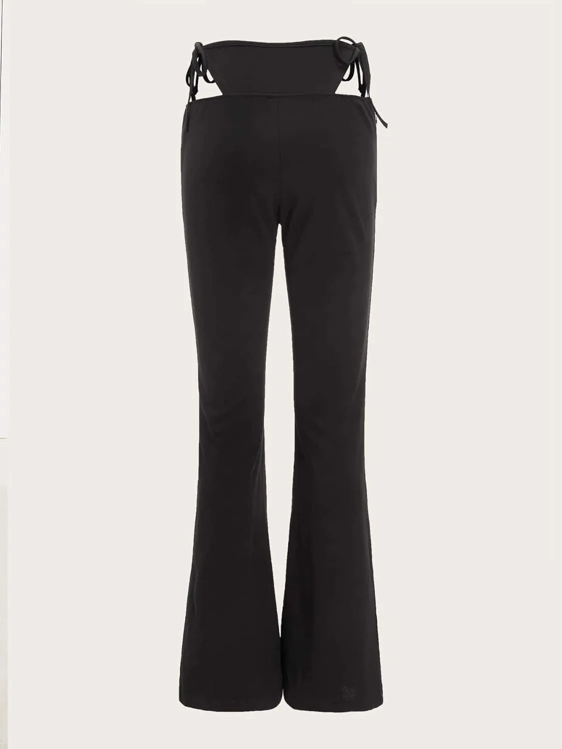 WDIRARA Women's Cut Out Wide Leg Flare Pants High Waist Stretch Self Tie Solid Long Pants