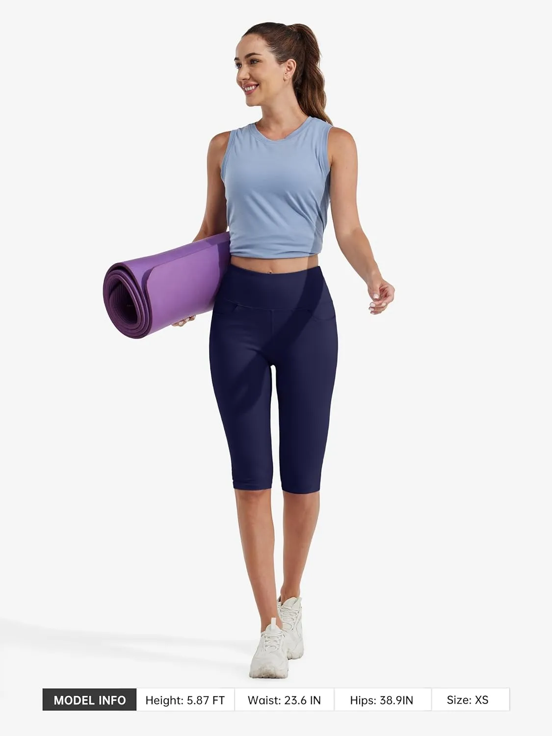 Willit Women's Knee Length Leggings Capri with Pockets High Waisted Exercise Capris Pants for Summer Yoga Workout