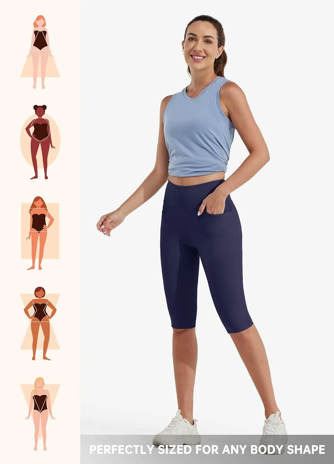 Willit Women's Knee Length Leggings Capri with Pockets High Waisted Exercise Capris Pants for Summer Yoga Workout