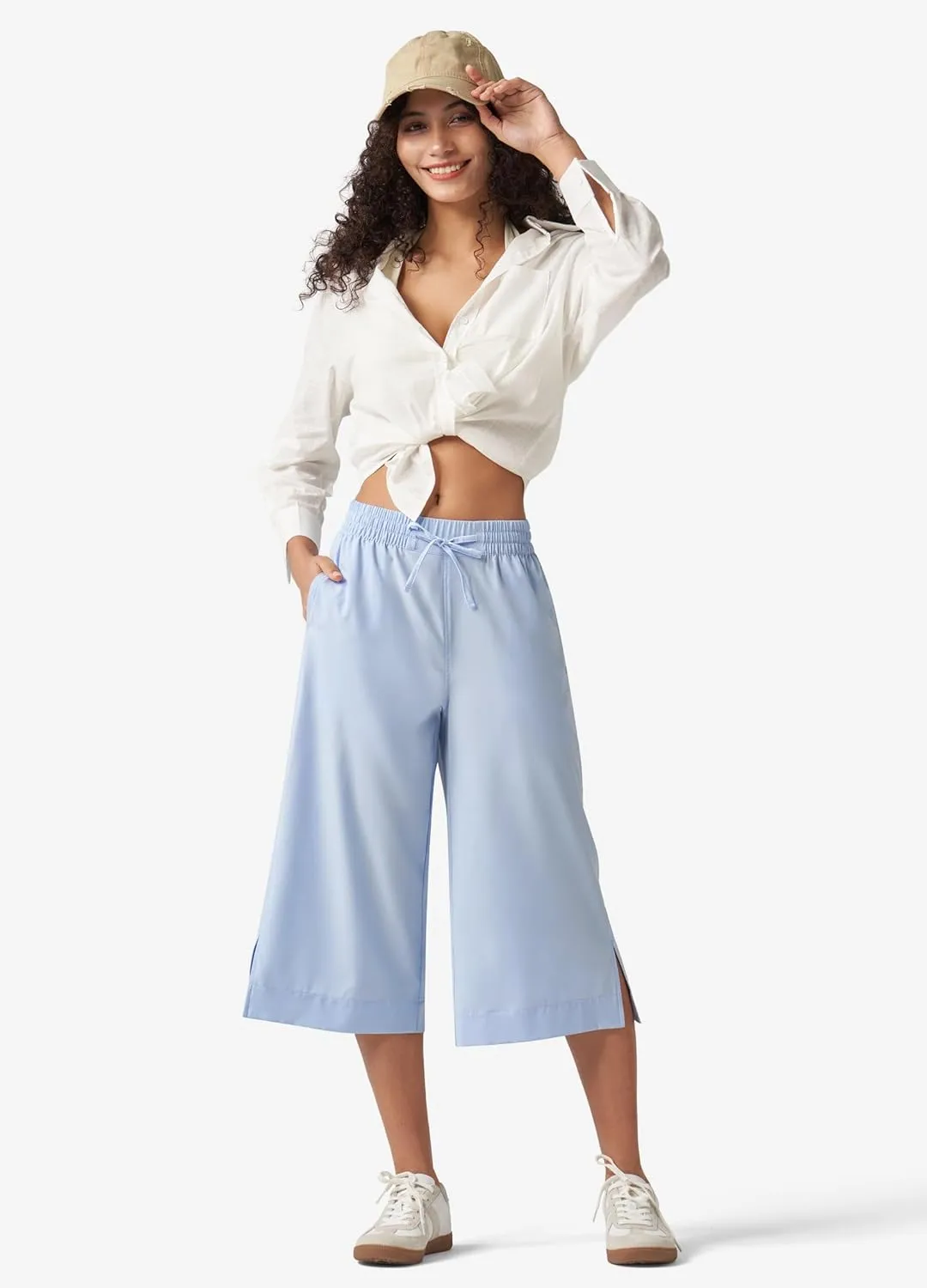 Willit Women's Wide Leg Capris Pants Lightweight Travel Pants Quick Dry Summer Walking Athletic UPF50  Pockets