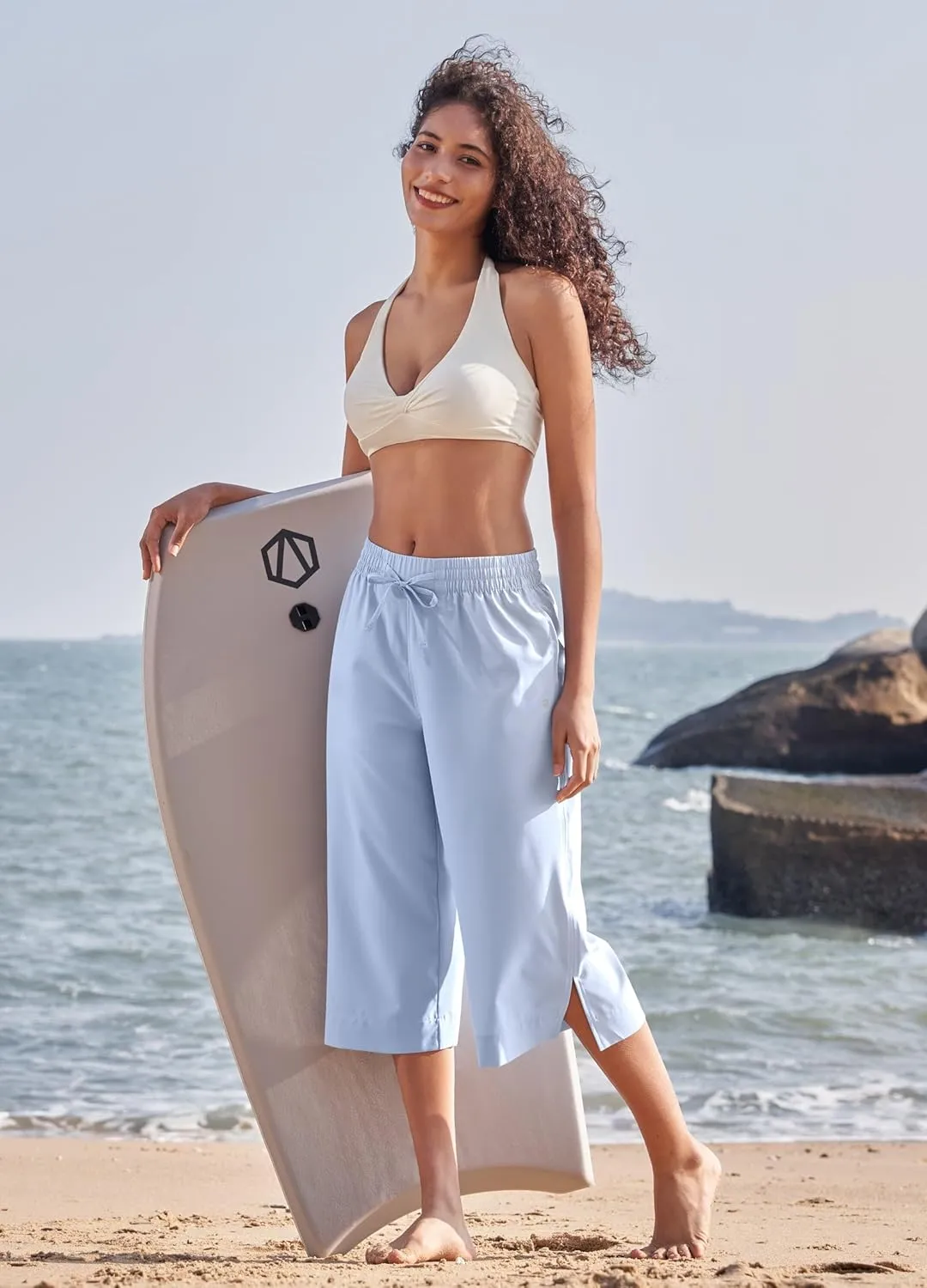 Willit Women's Wide Leg Capris Pants Lightweight Travel Pants Quick Dry Summer Walking Athletic UPF50  Pockets