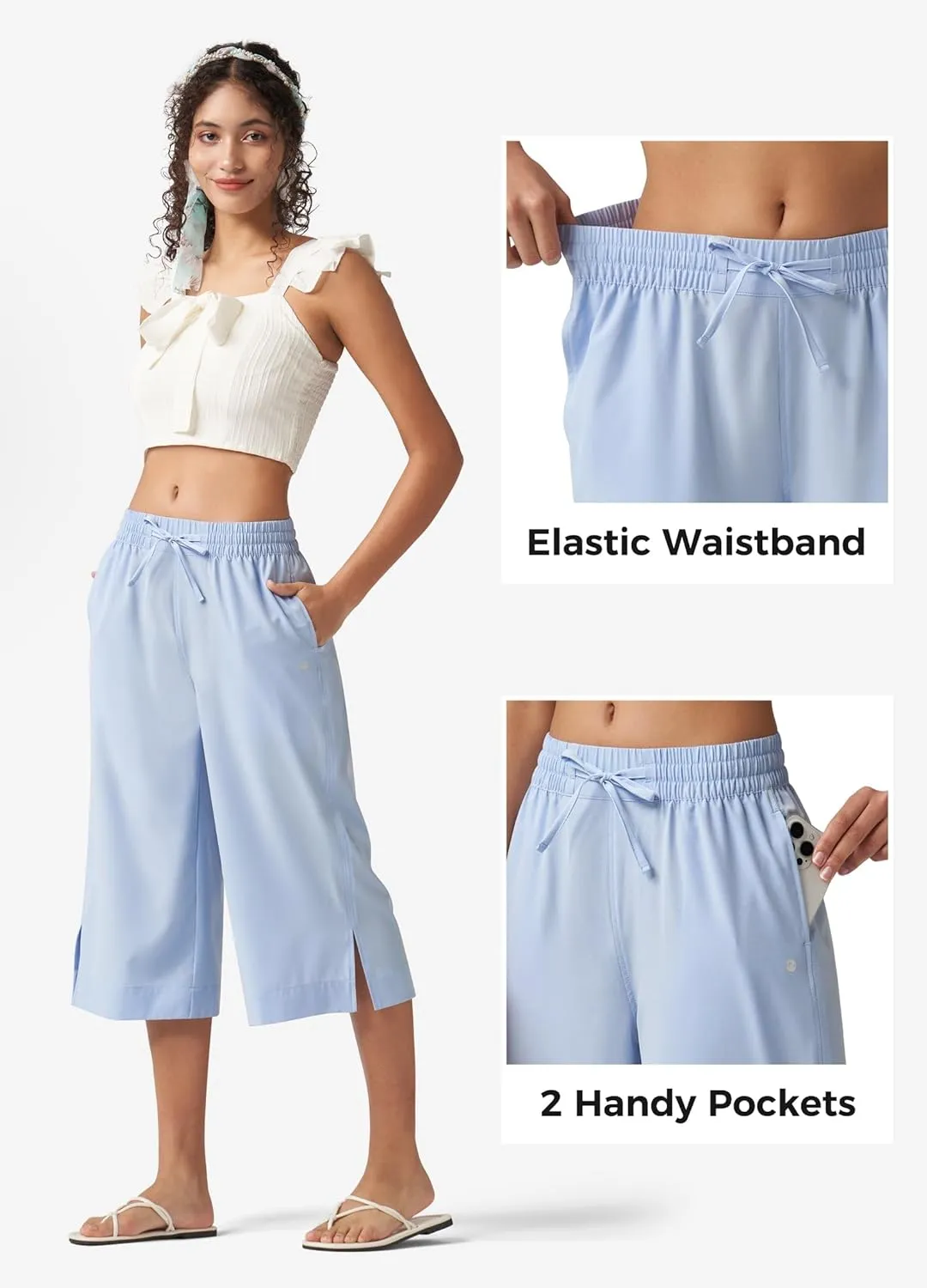 Willit Women's Wide Leg Capris Pants Lightweight Travel Pants Quick Dry Summer Walking Athletic UPF50  Pockets