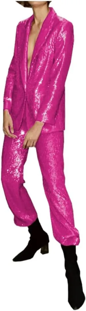 Women Black Sequins Suits Set Sequins Blazer Sparkly Glitter Wedding Party Wear Suits Blazer and Pants Set