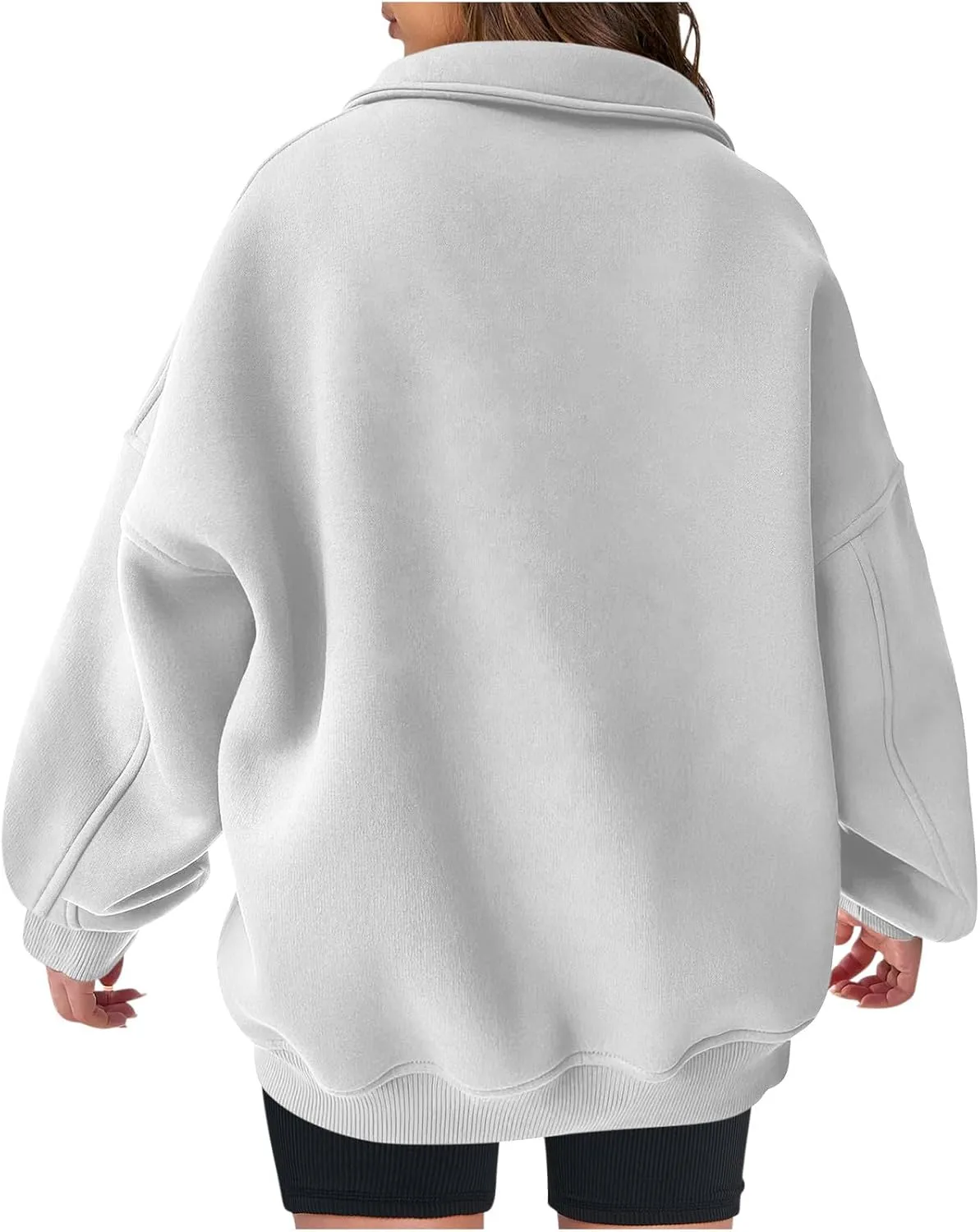 Women Casual Half Zip Oversized Sweatshirts Long Sleeve Plain Collared Hoodie Drop Shoulder Fleece Fall Pullover