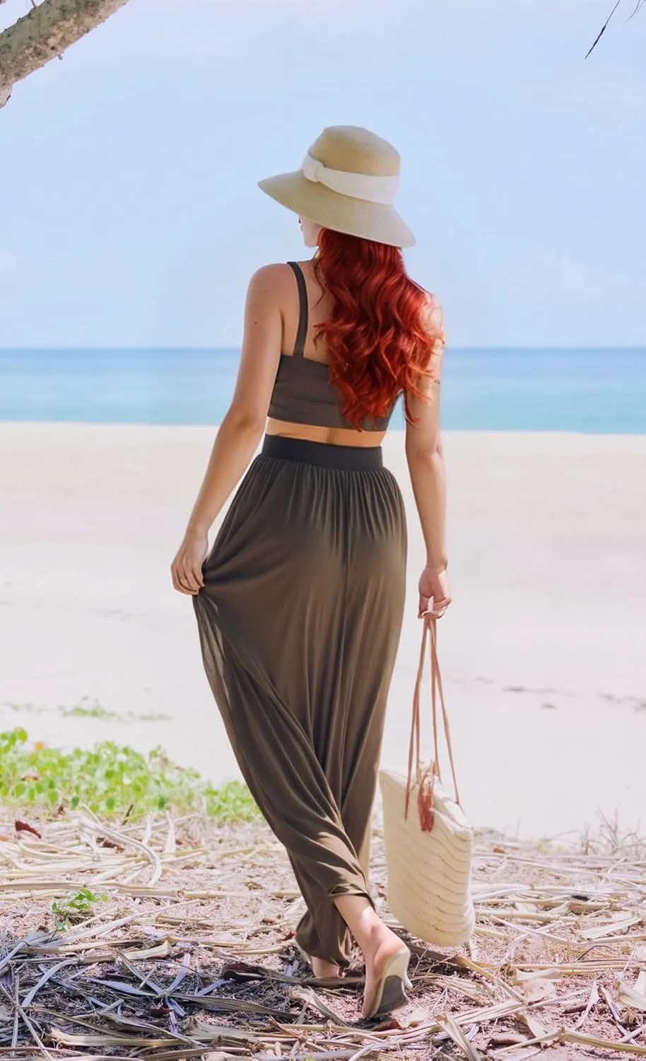 Women Sexy 2 Piece Outfits Dress Chiffon Strap Deep V Neck Bra Crop Top High Split Maxi Dresses Skirt Set