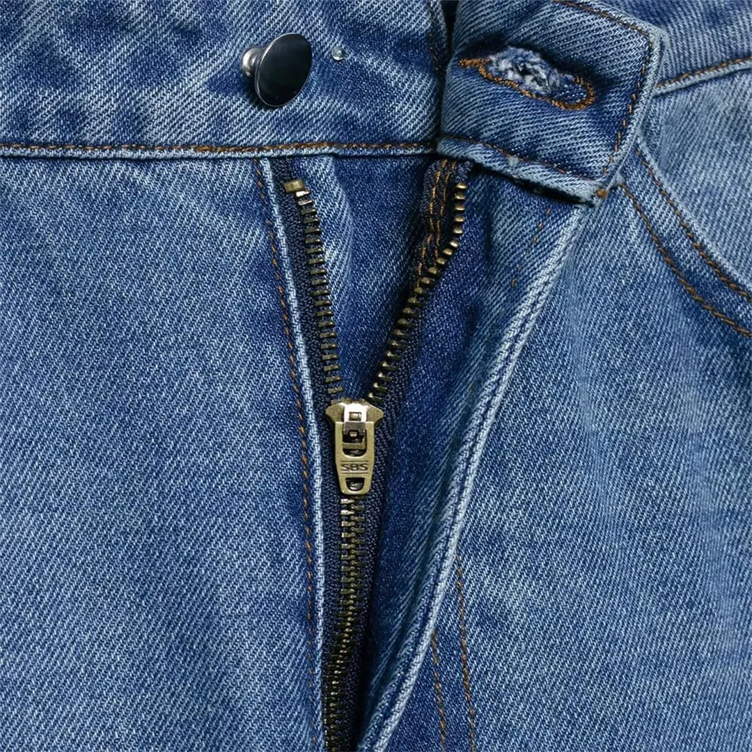 Women Spring Fashion Vintage Mid Waist Side Rivet Loose Straight Denim Pants