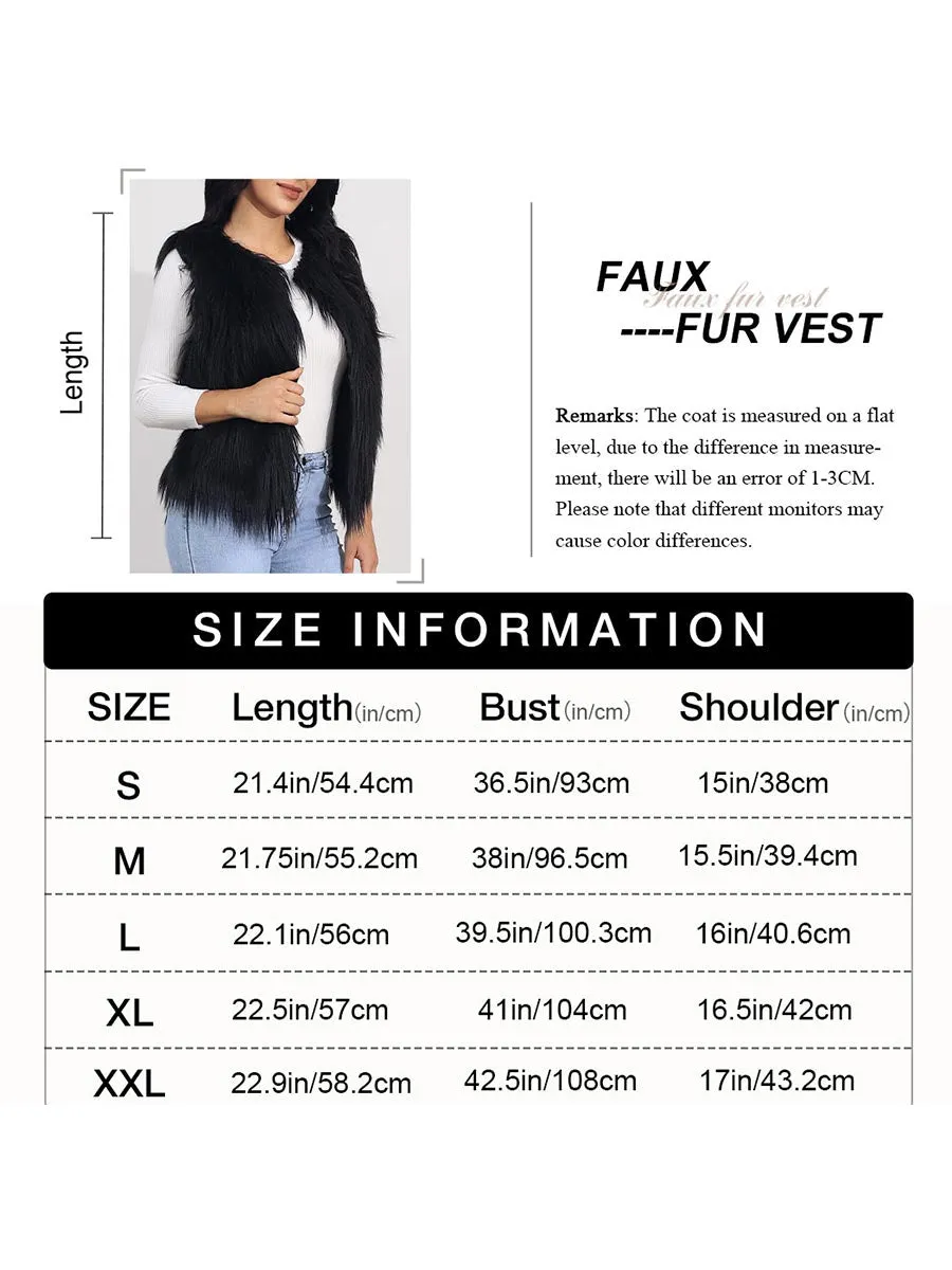 Women's Black Faux Fur Vest Coat Black Sleeveless Fur Vests Winter Warm Fur Coat