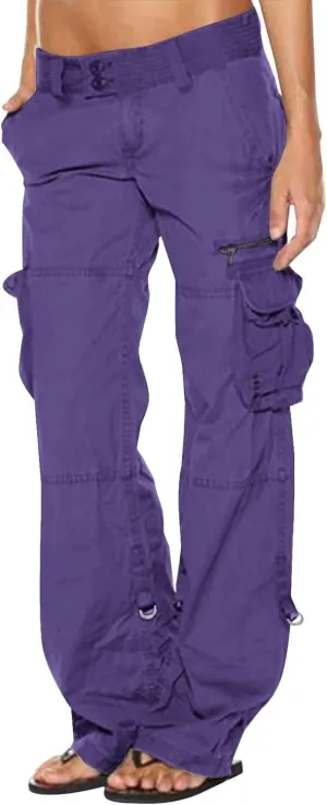 Women's Elastic High Waist Baggy Cargo Pants Tactical Wide Leg Jogger Trousers
