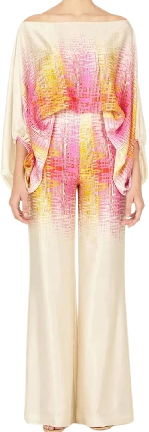 Womens Fall Loose 2 Piece Outfits Off Shoulder Printed Long Sleeve Casual Going Out Wide Leg Pants Set