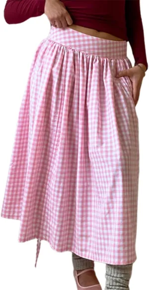 Womens Flowy Pleated Midi Skirt Drawstring Ruched Skirts High Waisted Plaid A Line Boho Casual Long Skirts