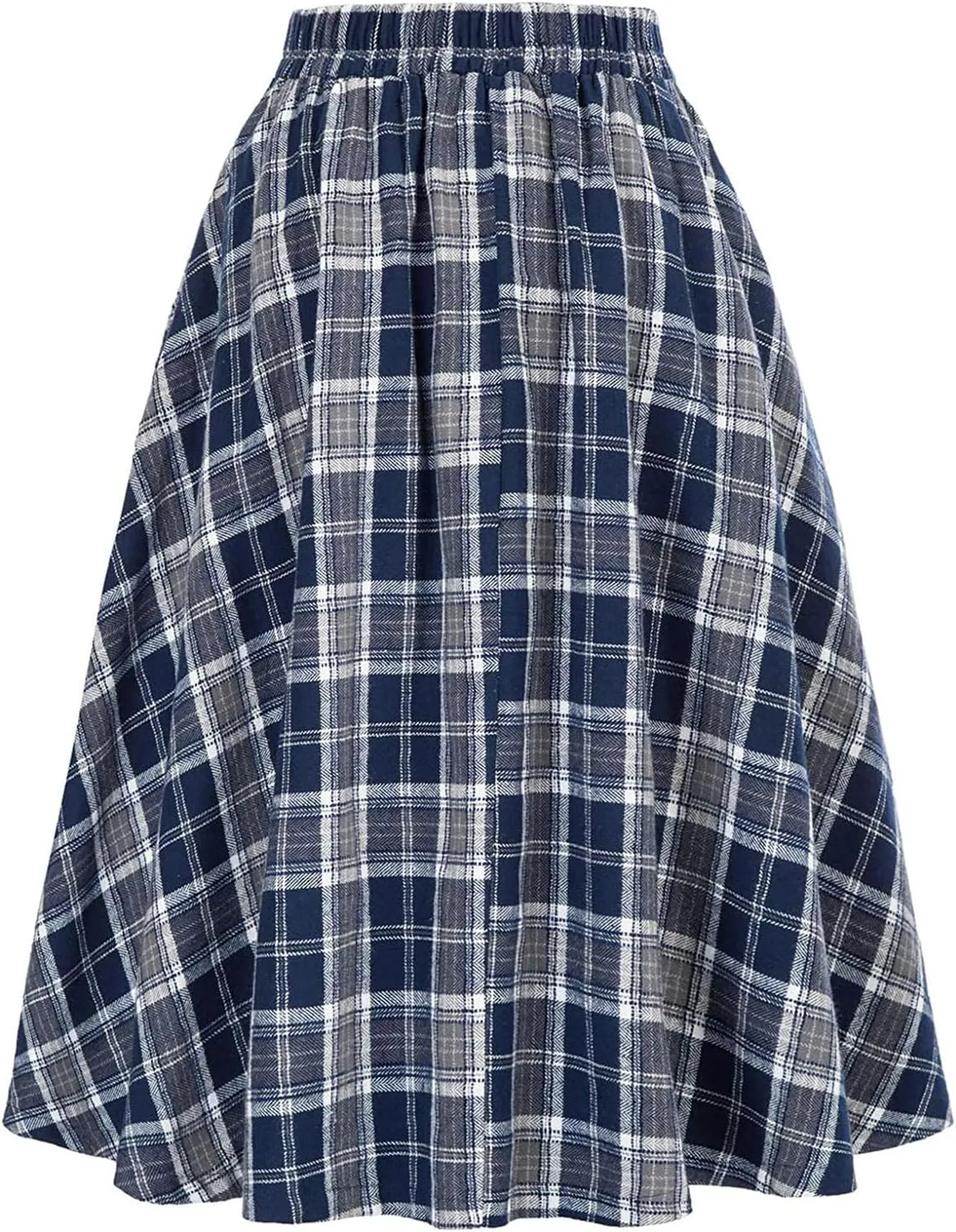 Women's High Waist Vintage Long Skirts Plaid Elegant Elastic Waist Pleated A-Line Casual Midi Skirt