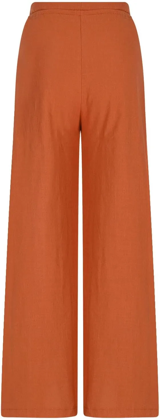 Women's Linen Pants Drawstring Elastic Waist Wide Leg Trousers Boho Beach Pants with Pockets Summer Casual Clothes