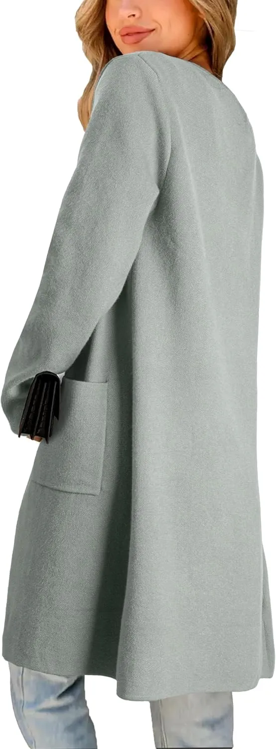 Women's Open Front Cardigan Sweater Long Sleeve Casual Knit Lapel Coatigan Coat