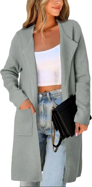 Women's Open Front Cardigan Sweater Long Sleeve Casual Knit Lapel Coatigan Coat