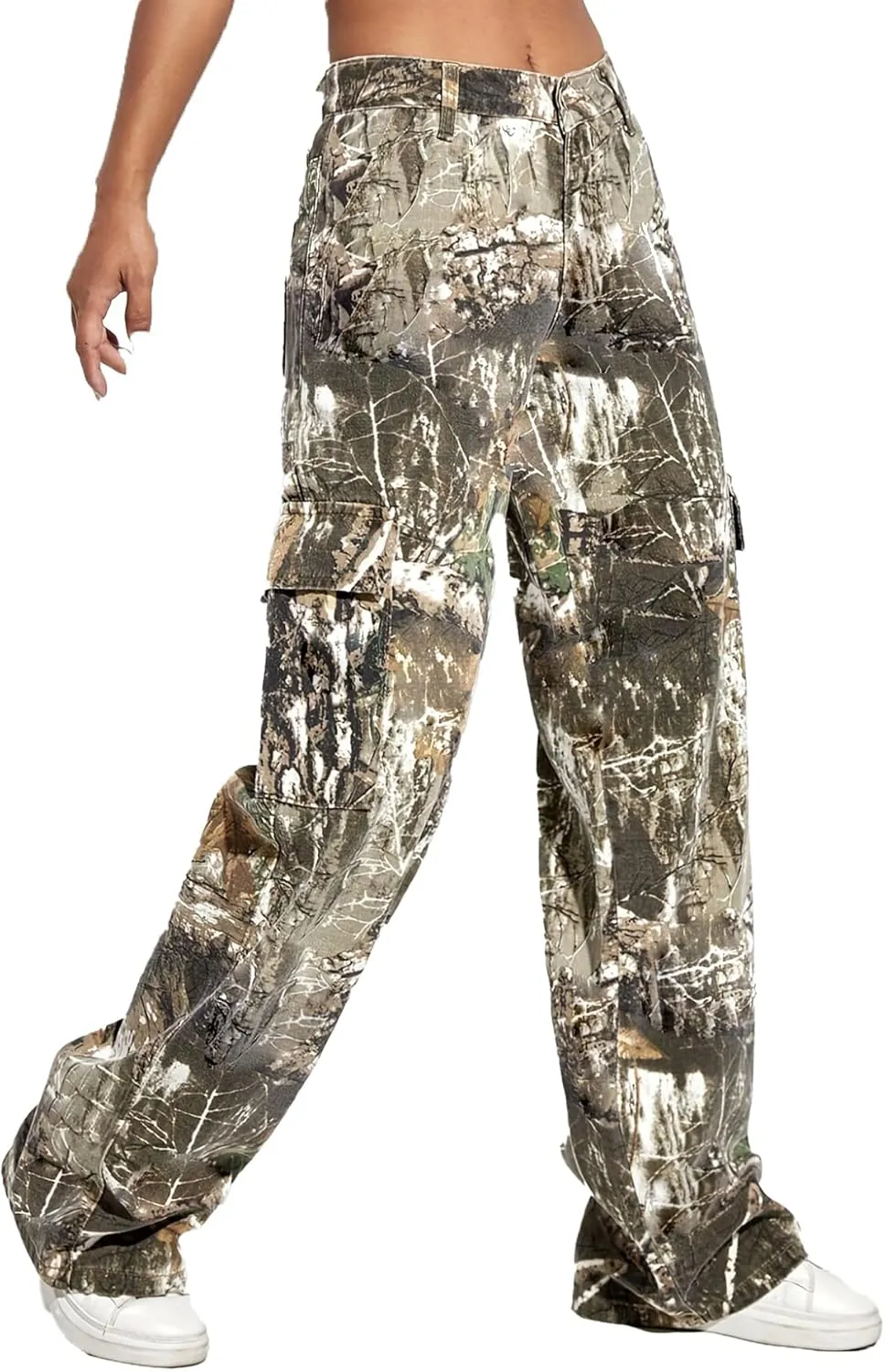 Women's Plus Size Cargo Camo Pants High Waist Slim Fit Camouflage Jogger Pants Sweatpants with Pockets