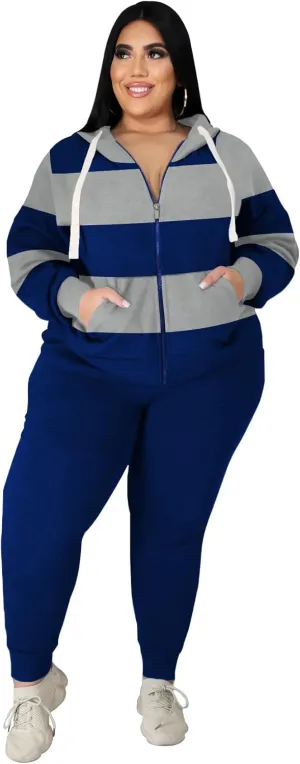 Women's Plus Size Two Piece Outfits Sweatsuits Sets Long Sleeve Loungewear Tracksuit Sets
