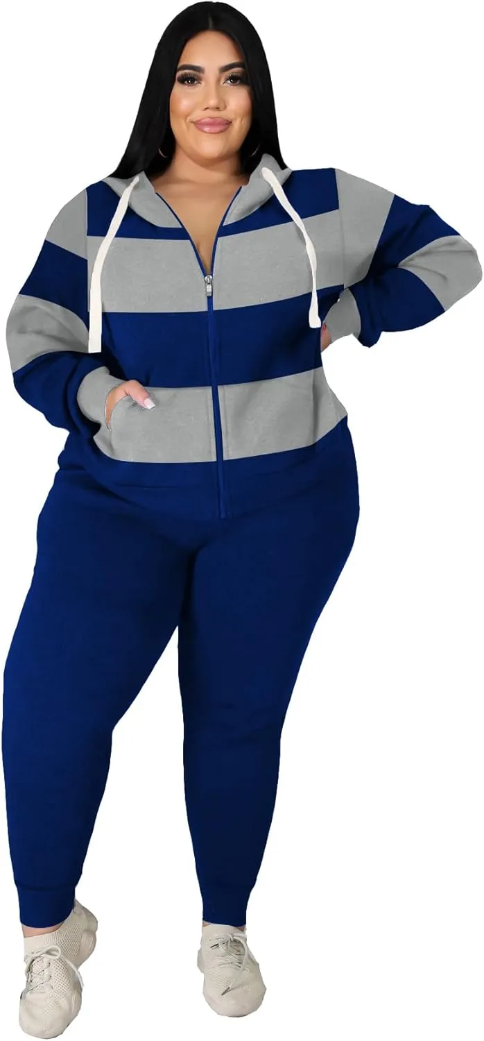 Women's Plus Size Two Piece Outfits Sweatsuits Sets Long Sleeve Loungewear Tracksuit Sets
