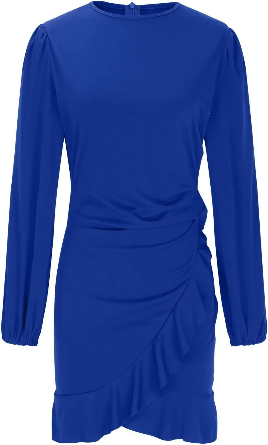 Women's Ruched Bodycon Dress Lantern Long Sleeve Ruffle Pencil Dress Comfy Cocktail Party Wedding Guest Mini Dresses
