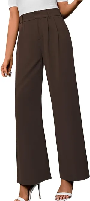 Women's Slim Fit Straight Commuter High Waist Pants Casual Button Down Loose Business Work Office Trousers with Pockets