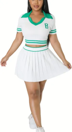 Women's Sports Tennis Energetic Short Sleeved Slim fit Pleated V-Neck Slim fit Fashion Sexy Two-Piece Dress