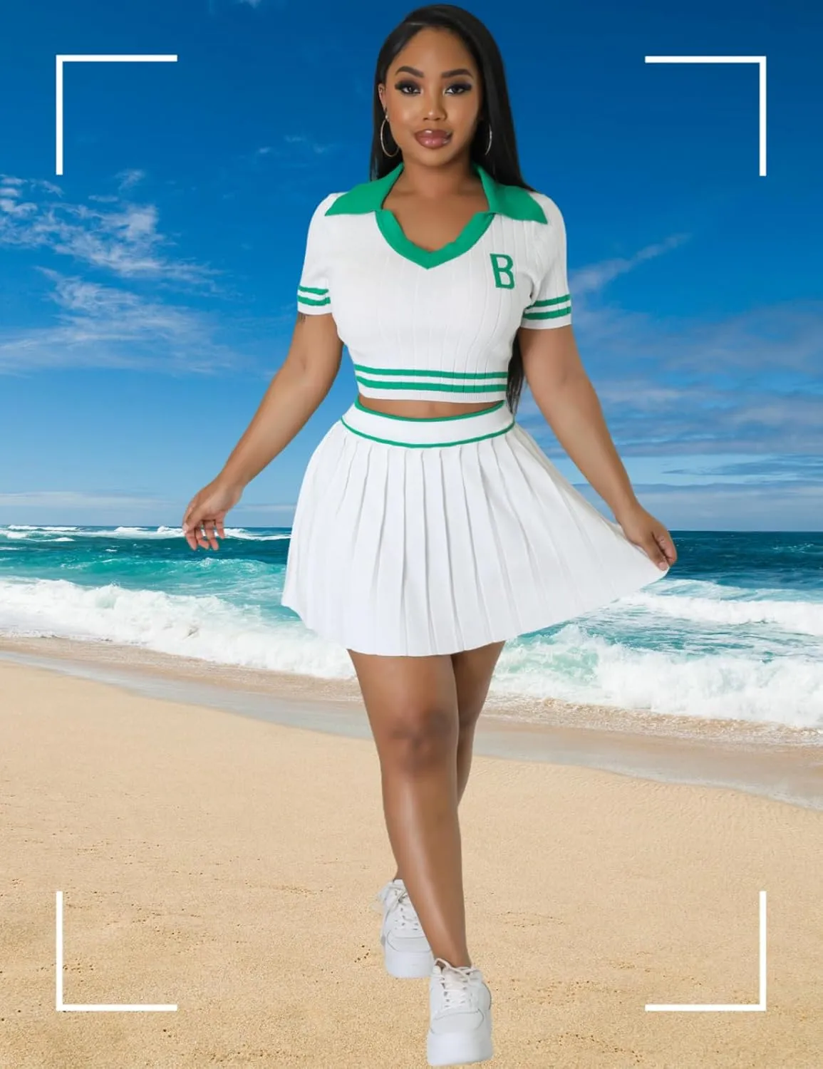 Women's Sports Tennis Energetic Short Sleeved Slim fit Pleated V-Neck Slim fit Fashion Sexy Two-Piece Dress