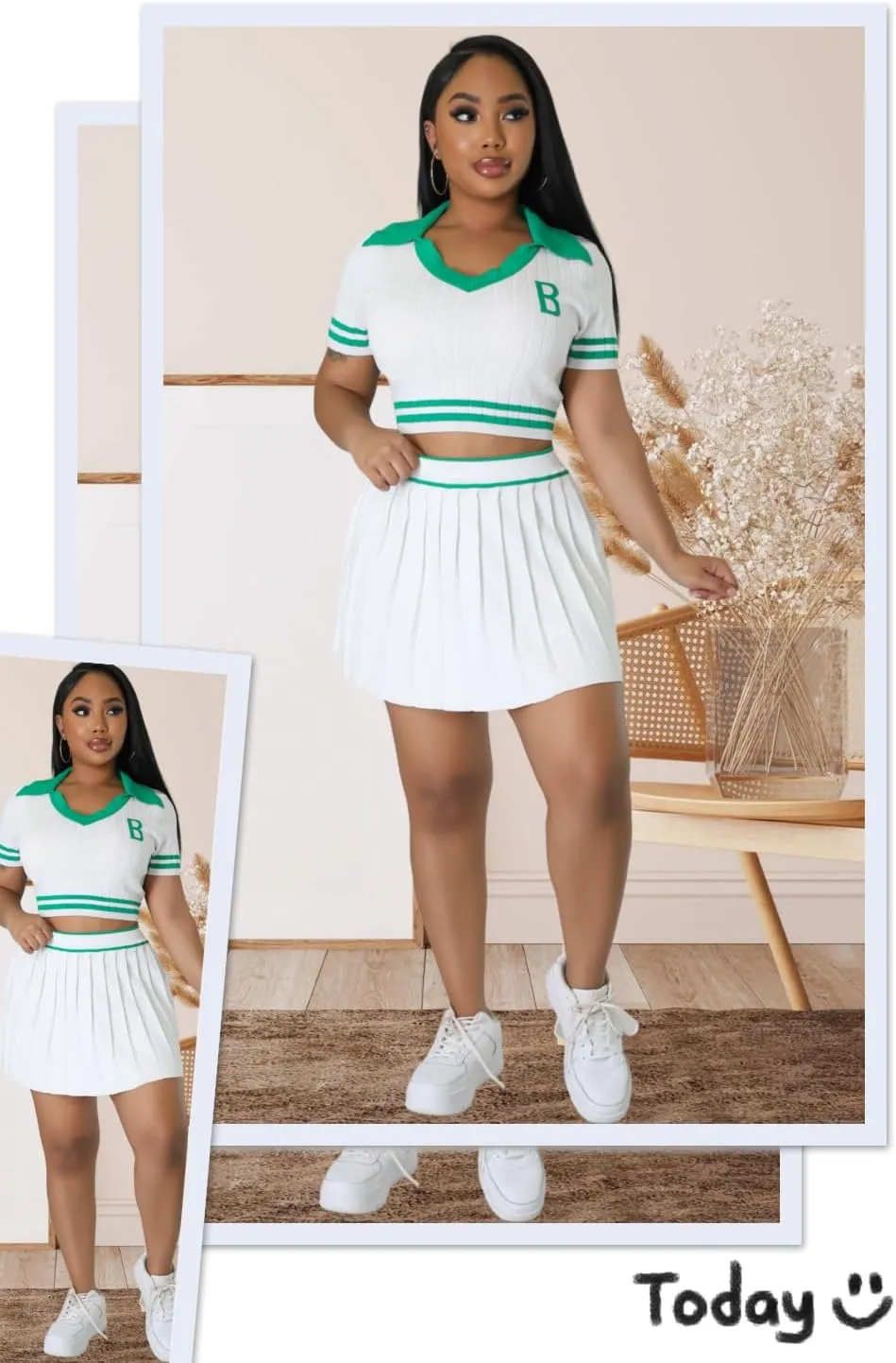 Women's Sports Tennis Energetic Short Sleeved Slim fit Pleated V-Neck Slim fit Fashion Sexy Two-Piece Dress