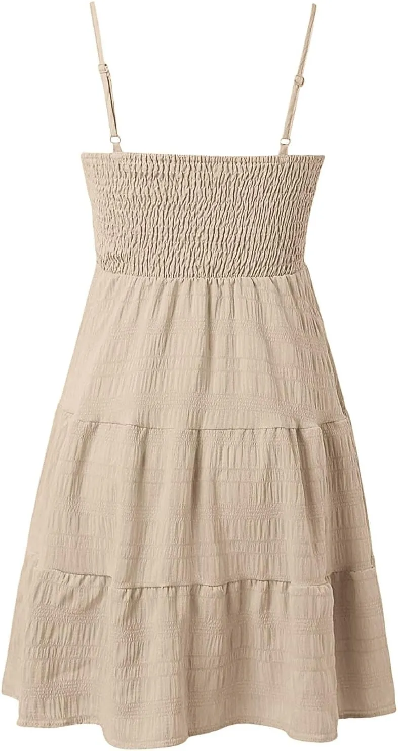 Women's Sundress Smock Cami Mini Dress Sleeveless Swing A Line Short Dresses Ruffle Casual Cute Summer Dresses