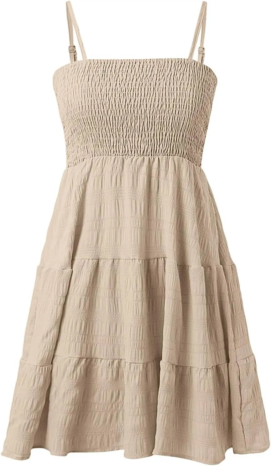Women's Sundress Smock Cami Mini Dress Sleeveless Swing A Line Short Dresses Ruffle Casual Cute Summer Dresses