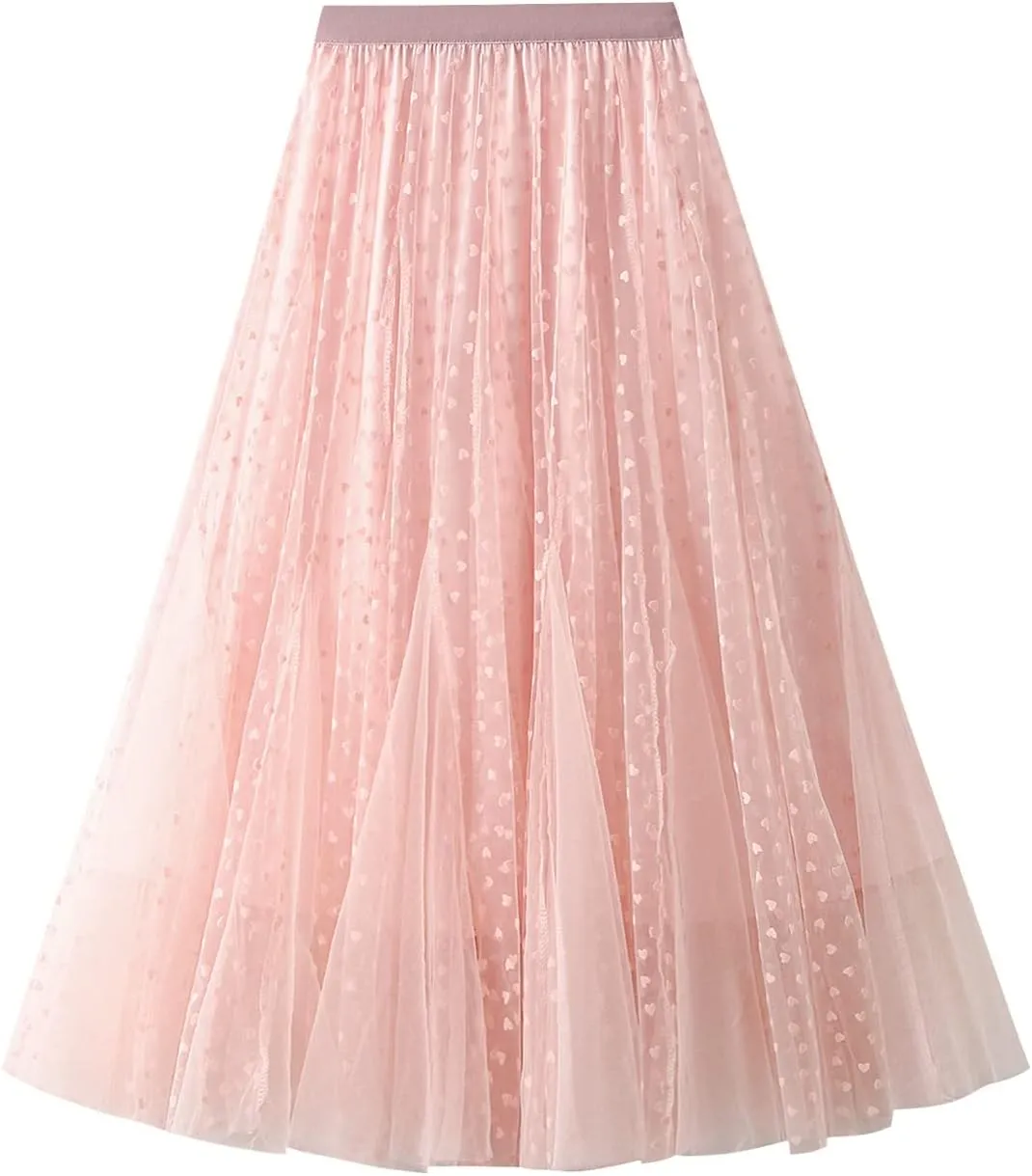 Women's Tulle Long Skirt High Waist Pleated Layered Elastic Waist Midi Skirt Mesh Ballet Wedding Prom Party A-Line Tutu Skirt