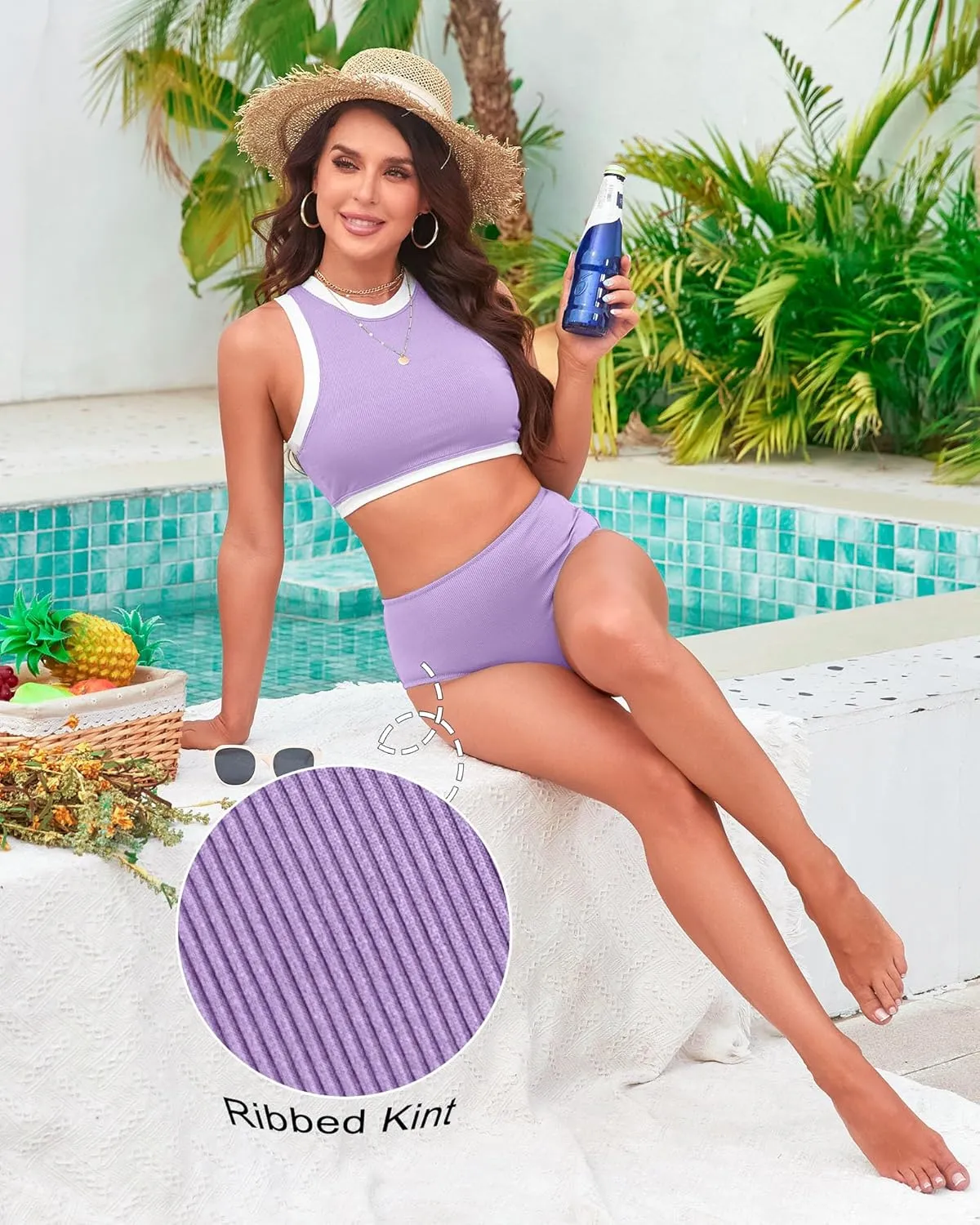 XUNYU Women High Waisted Bikini Set Ribbed 2 Piece Bestselling Swimsuit Tummy Control Bathing Suit for Teens Swim Suit 2025