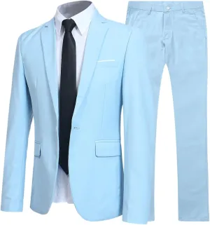 YFFUSHI Men's Slim Fit 2 Piece Suit Solid One Button Casual Formal Wedding Blazer Jacket Pants Set