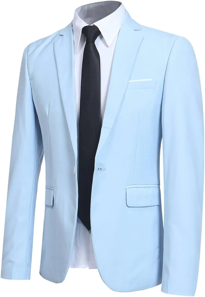 YFFUSHI Men's Slim Fit 2 Piece Suit Solid One Button Casual Formal Wedding Blazer Jacket Pants Set