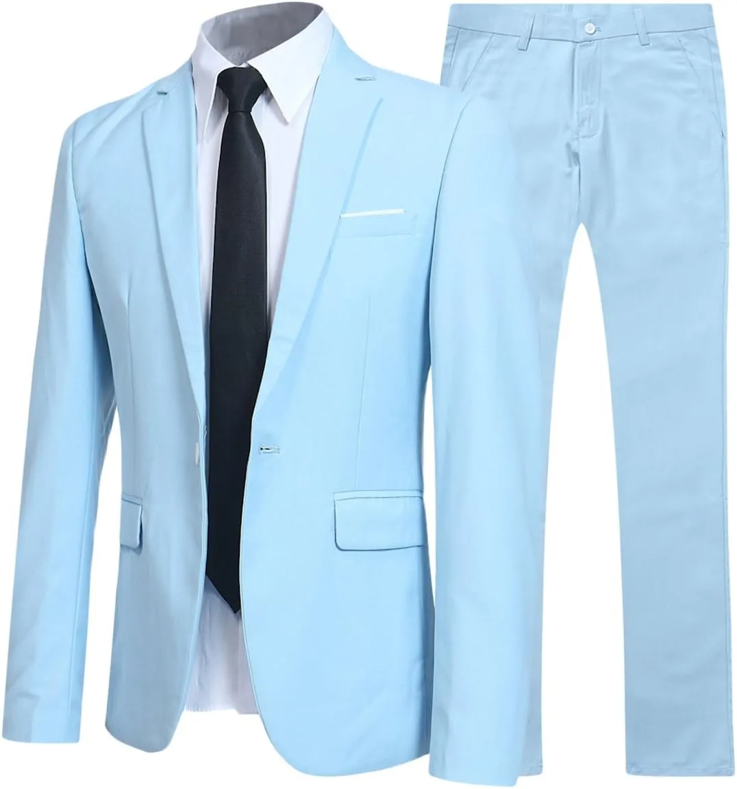YFFUSHI Men's Slim Fit 2 Piece Suit Solid One Button Casual Formal Wedding Blazer Jacket Pants Set