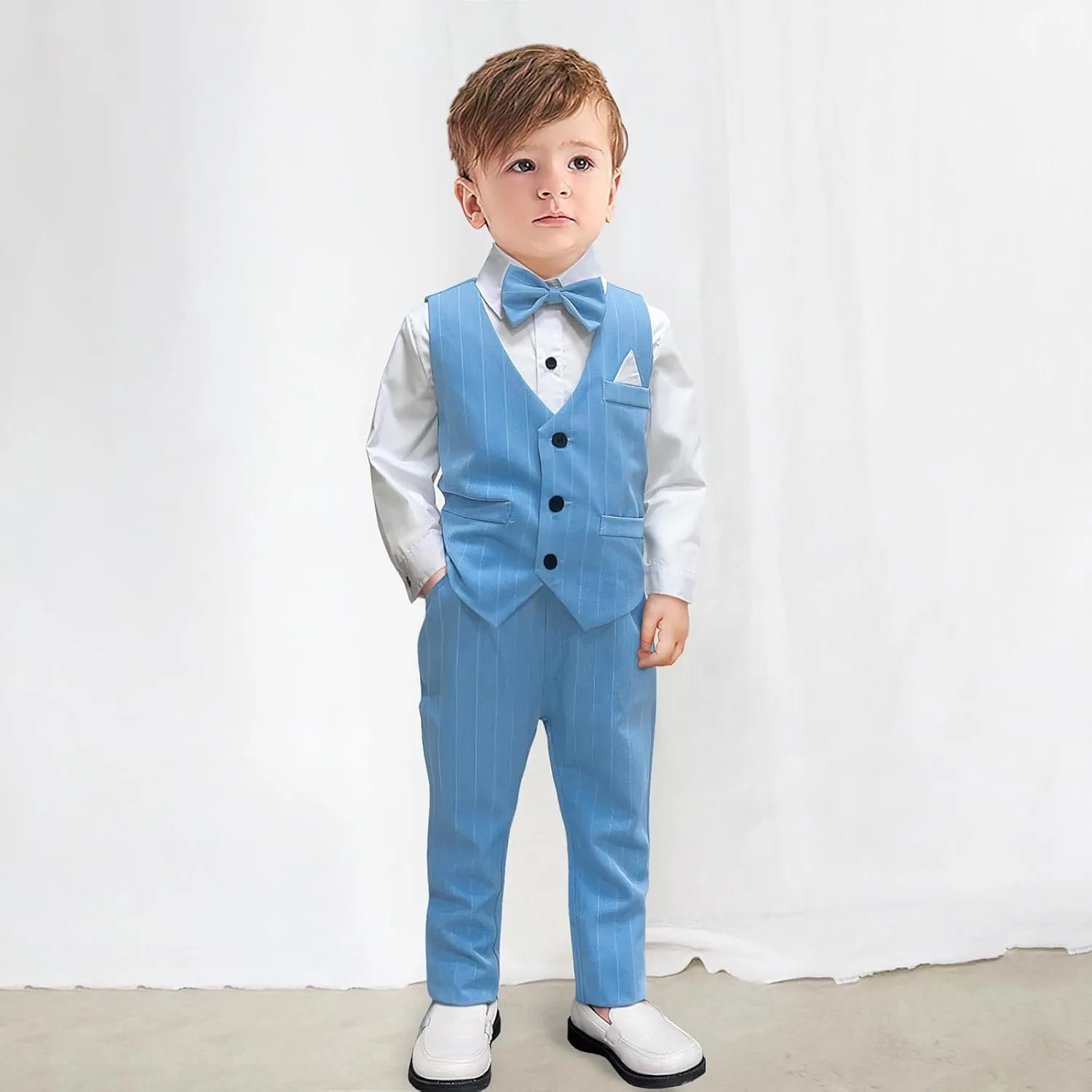 Yilaku Boys Suits Ring Bearer Outfit Toddler Suits with Vest Shirt Pants Sets Kids Dress Clothes for 18 Months-9 Years